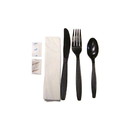 Advantage ME-AMHWKIT-B Cutlery Kit-Knife/Fork/Tsp/S&P/Napkin -Black, 6-1 Wrapped Meal Kit. Polystyrene. - 2 Ply Dinner Napkin: 13