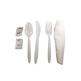 Advantage ME-AMMWKIT-W Cutlery Kit-Knife/Fork/Tsp/S&P/Napkin - Medium Weight, White, 2 Ply Dinner Napkin: 13