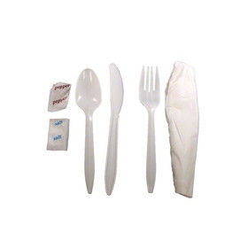 Advantage ME-AMMWKIT-W Cutlery Kit-Knife/Fork/Tsp/S&P/Napkin - Medium Weight, White, 2 Ply Dinner Napkin: 13" x 17"- 250/CS