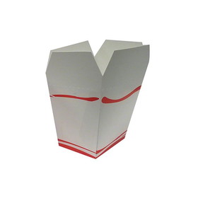 Merit 3822 LABELED CL3 Take Out Box - 4" x 3 1/8" x 4 1/4", Large -Quart Clam Box with Red Stripe Design - 500/CS