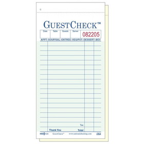 NCCO 108-50 Carbonless Guest Check 3.5" x 6.75", 50 Page per Book, Green, Date Column, 2-Part, Medium (2500 Check per Case)
