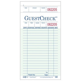 National Checking 520-50 Cardboard Guest Check 3.5" x 6.75", 50 Page per Book, Green, Date Column, Single Copy, Medium (2500 Check per Case)