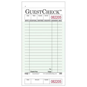 NCCO 525 Cardboard Guest Check 3.5" x 6.75", 50 Page per Book, Green, Date Column, Single Copy, Medium (2500 Check per Case)