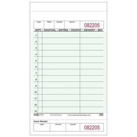 National Checking G4774SP Cardboard Guest Check 4.25" x 7.25", 50 Page per Book, Green, Date Column, Single Copy, Medium-Wide (2500 Check per Case)
