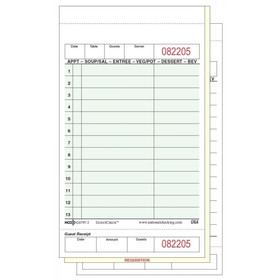 NCCO G4797-3 Carbonless Guest Check 4.25" x 7.25", 40 Page, Green, Date Column, 3-Part, Medium-Wide (2000 Check per Case)