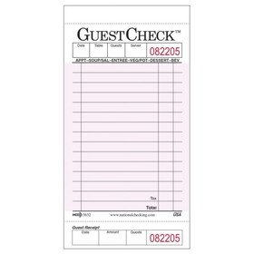 NCCO P3632SP Cardboard Guest Check 3.5" x 6.75", 50 Page per Book, Pink, Date Column, Single Copy, Medium (2500/CS)