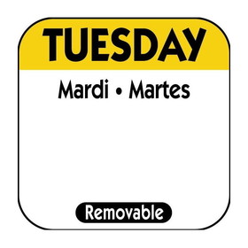 NCC R102R Removable Day of the Week Label 1" x 1", Legend Tuesday, Square, (1000 Label per Unit)