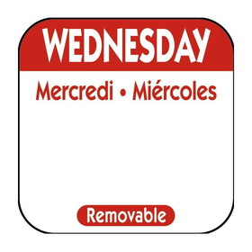 NCC R103R Removable Day of the Week Label 1" x 1", Legend Wednesday, Square, (1000 Label per Unit)