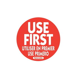 NCCO RUF2R Trilingual 'Use First' Removable Label - 2" Circle, Red 500/RL