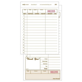 NCCO T4920SP Duplicate Carbon-Backed Guest Check 4.25" x 8.25", 50 Page per Book, Tan, Date Column, Large (2000/CS)