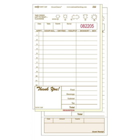 National Checking T4997-3SP Carbonless Guest Check 4.25" x 8.5", Tan, Date Column, 3-Part, Large-Wide (2000 Check per Case)