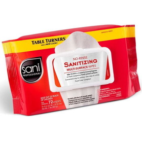 Sani Professional M30472 No-Rinse Sanitizing Multi-Surface Wipe 9" x 8", (12 per Case)