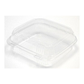 Pactiv YCI811200000 Hinged Lid Container 49 Oz, 8.2" x 8.34" x 2.91", Clear, Oriented/High Impact Polystyrene, (200/CS)