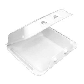Pactiv YHLW09010000 SmartLock Food Container 9" x 9.25" x 3.25", White, Polystyrene Foam, 1-Compartment, Large, W/ Smartlock (150/CS)