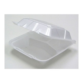 Pactiv YTD199030000 Vented Foam Hinged Lid Food Container 9" x 9" x 3.375", White, Polystyrene Foam, 3-Compartment, Conventional, Large, Dual Tab, Recyclable (150/CS)