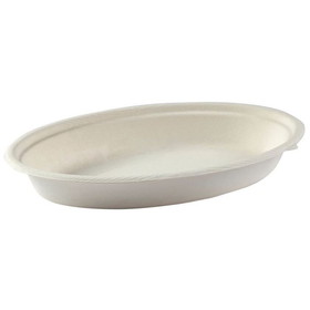 PrimeWare BB-24 Oval Bowl 9" x 6" x 1-3/8", 24 Oz, White, Bagasse/Sugarcane, Disposable, Recyclable, (250/CS) (Use Lid PL-BBL-24 Sold Separately)