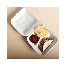 PrimeWare HL-93NPFA 9" 3-Compartment Hinged Container, 9" X 9" X 3.19",  Compostable No PFAS Added - 200/CS