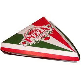 SQP 9856 9" Two Colored Printed, Hinged Paper Pizza Slice Holder 9" X 9.375" X 1.5" - 200/CS