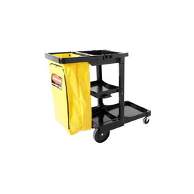 Rubbermaid Commercial FG617388BLA Janitorial Cleaning Cart 21.75" x 38.38", Non-Marking, Black, Plastic, Traditional - 1EA