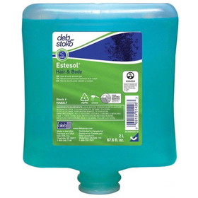 Deb HAB2LT Estesol 2 Liter Cartridge, Greenish, Rainforest Scent, Hair and Body Shower Gel (4 per Case)