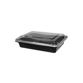 KariOut MaxSeal MC6610B Plastic Container Microwaveable Combined Black/Clear Lid 8" X 6" Shallow Rectangle 28 OZ, 150/CS