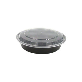 Tripak MT-0940-B Microwaveable Container 48 Oz, 9", Black, Plastic, Round, Deep, Reusable, with Polypropylene Clear Lid (150 per Case)