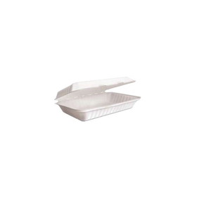Green Wave TW-BOO-013 Food Container 9" x 9" x 3" Box, Bright White, Bagasse/Sugarcane Resource, 3-Compartment, Box, Hinged, (300 per Case)