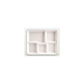 Green Wave TW-TOO-023 School Lunch Tray, White, Bagasse/Sugarcane Resource, 5-Compartment, Rectangular, (400 per Case)