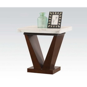 ACME Forbes End Table in White Marble & Walnut 83337