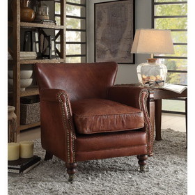 ACME Leeds Accent Chair in Vintage Dark Brown Top Grain Leather 96679