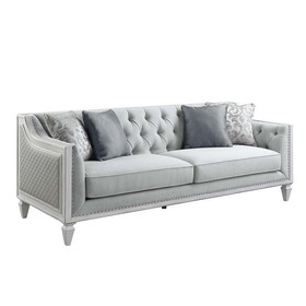 Acme LV01049 Katia Sofa w/4 Pillows, Light Gray Linen & Weathered White Finish