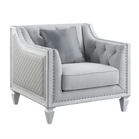 Acme LV01051 Katia Chair w/Pillow, Light Gray Linen & Weathered White Finish