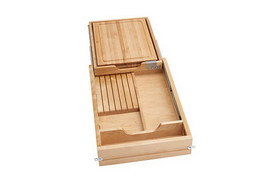 Rev-A-Shelf 4KCB-18H-1 14-1/2"W Natural Wood Knife Holder Drawer with Cutting Board