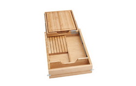 Rev-A-Shelf 4KCB-18HSC-1 15" Wide Natural Wood Soft-close Knife Drawer with Cutting Board