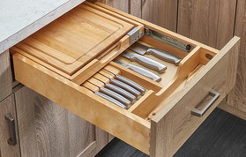 Rev-A-Shelf 4KCB-419HFLSC-1 16-1/2"W Natural Wood Soft-close Knife Drawer with Cutting Board for Frameless Installation