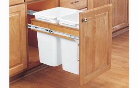 Rev-A-Shelf 4WCTM-18DM2-175 14-1/2"W White 35QT Double Waste Container Pullout for 1-3/4" Faceframe