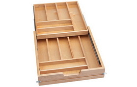 Rev-A-Shelf 4WTCD-495HFLSC-1 19-1/2" Wide Natural Wood Soft-close Two Tier Cutlery Drawer for Frameless Cabinets