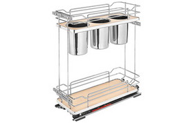 Rev-A-Shelf 5322UT-BCSC-8-MP 8" Wide Stainless Steel Wire Soft-close Pullout with Three Utensil Containers Base Cabinet Organizer