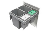 Rev-A-Shelf 53TM-24GSCDM4-FL Gray Metal Top-Mount Double 35Qt and Double 8Qt Metallic Silver Bins with 1-1/2" Overtravel Soft-Close Slide and Fixed Metal Lid Recycle Center
