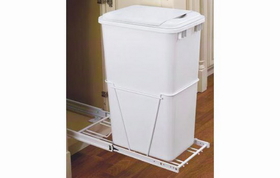 Rev-A-Shelf RV-12PB-L White 35QT 3/4 Extension Single Waste Container Pullout with Lid