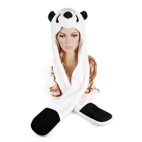 TopTie Panda Faux Fur Cute Animal Ears Hat Mittens Scarf Hood