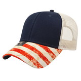 Cap America I1011 Sublimated Flag Visor Cap with Mesh Back