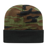 Cap America RKWC12 Woodland Camouflage Knit Cap with Solid Cuff