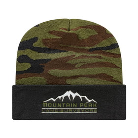 Custom Cap America RKWC12 Woodland Camouflage Knit Cap with Solid Cuff