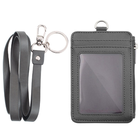 GOGO Slim Badge Holder Wallet, PU Leather Vertical Name Card Holder with Key Ring and 18.8" PU Neck Lanyard/Strap