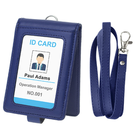 GOGO 2-Sided Folding ID Windows Badge Holder Card Case PU Leather Wallet with Lanyard and Secure Snap Cover