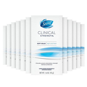 Secret 09615 Antiperspirant Clinical Strength, Soft Solid, Light & Fresh, Bulk - 1.6 Oz - 12 Pack