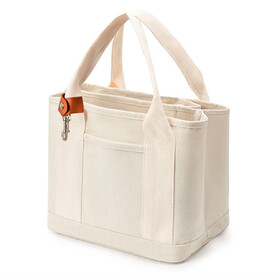Muka Small Canvas Tote Bag with Lobster Clasp, Multi-Pocket Cotton Tote Bag