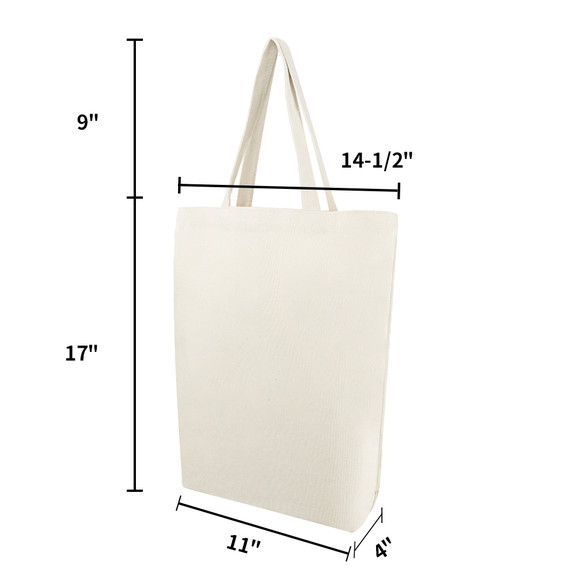 Muka Organic Grocery Tote Bag W/Bottom, Thick Cotton Canvas Bag, 14-1/2 x 17 x 4 Inch