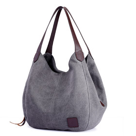 Muka Women's Canvas Multi-pocket Shoulder Hobo Bag, Casual Tote Bag, 11 x 11-13/16 x 5-1/8 Inch